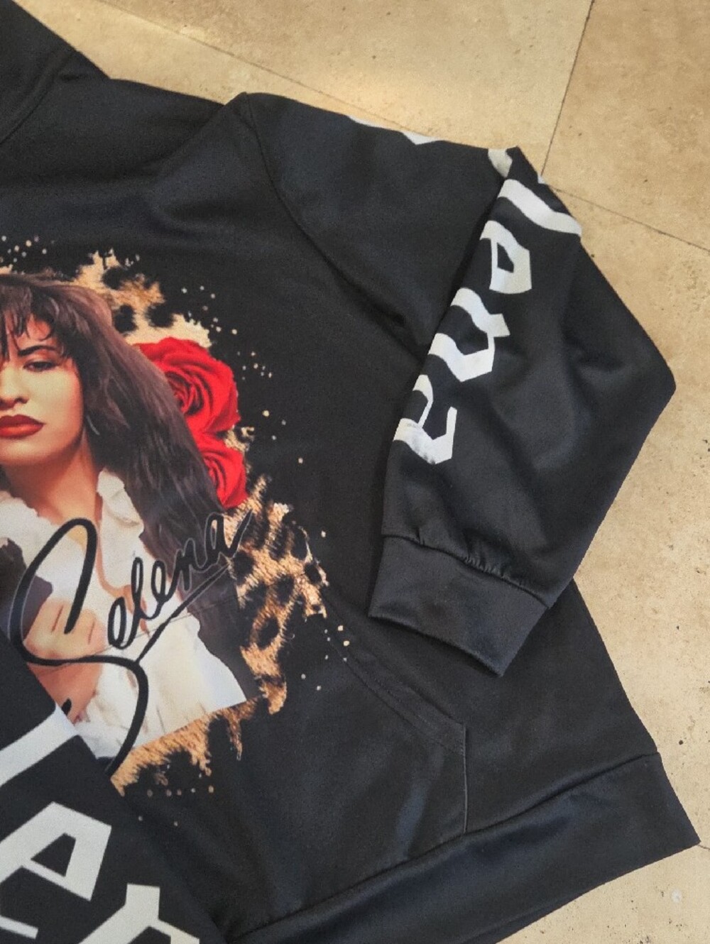 Selena Black Graphic Hoodie with Red Rose Print Unisex Medium - Picture 5 of 8